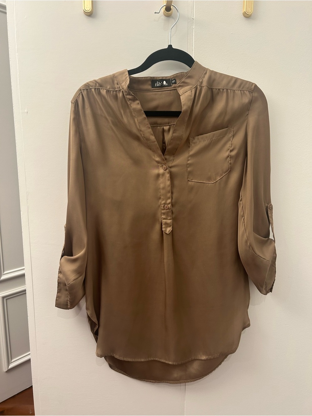 fab'rik Olive Brown Silky Henley Tunic